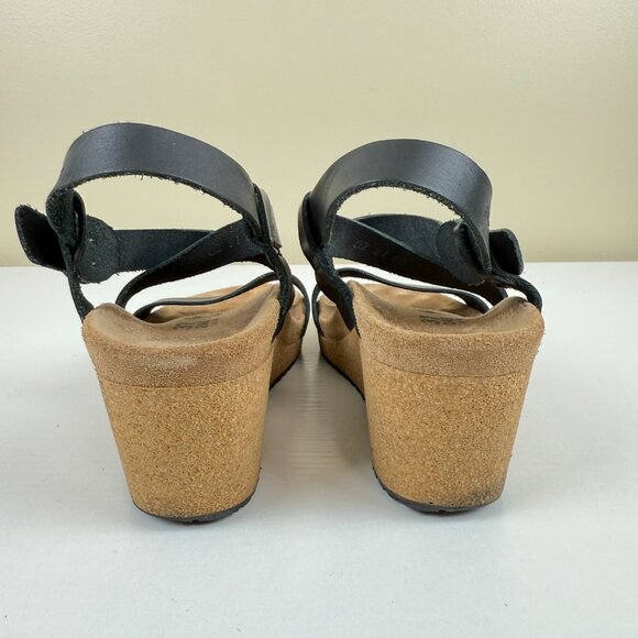 EUC Papillio Birkenstock Black Leather Wedge Sandals - Picture 5 of 11